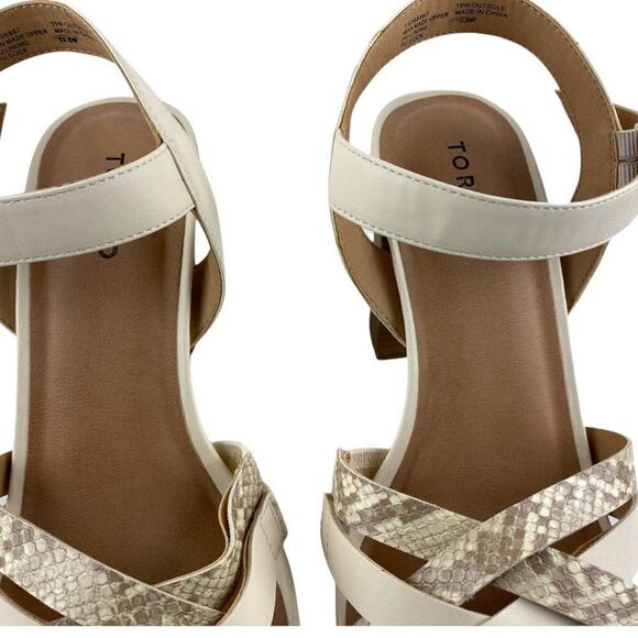 Torrid beige Faux Leather & Snakeskin Print Open Toe Block Heel US 10.5W - Picture 9 of 10